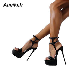 Load image into Gallery viewer, Aneikeh New 2021 Summer Fashion Sandals Sexy Open Toe 16CM High Heels Party Dress Wedding Nightclub Women Shoes Black Red 45 46
