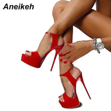 Load image into Gallery viewer, Aneikeh Hot Sales 2021 Summer Style Sexy 16cm Women Sandals High Heels Open Toe Buckles Nightclub Party Shoe Black Big Size 15
