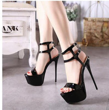 Load image into Gallery viewer, Aneikeh Ankle Strap Heels Platform Sandals Party Shoes For Women Wedding Pumps 16cm High Heels Sequined Gladiator Sandals Black
