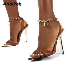 Load image into Gallery viewer, Aneikeh 2021 Summer Thin High Heels Women&#39;s Shoes Fashion Sexy Metal Decoratio Cross-Tied Retro Patchwork Head Peep Toe Sandals
