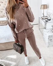 Load image into Gallery viewer, 2021 Best Selling Winter Women&#39;s tracksuit Solid Color Striped Turtleneck Sweater and Elastic Trousers Suits Knitted Two Piece
