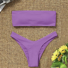 Load image into Gallery viewer, 2021 New Bikini High Waist Strapless Sexy Bikini Women Swimwear Women Swimsuit Padded Bathing Suit Monokin Pure Color
