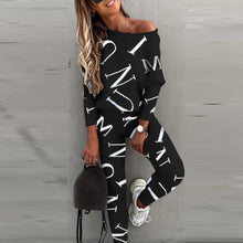 Load image into Gallery viewer, 2021 Spring Autumn Casual Outfit Letters Print Long Sleeve Top Spring Women Blouse Pants Tracksuit for Sports 2 pieces sets
