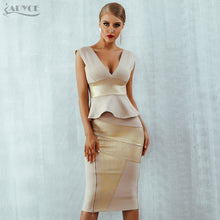 Load image into Gallery viewer, Adyce Ruffles Celebrity Party Sets 2021 New Summer Women Bodycon Sets Sleeveless V-Neck Front Zipper Evening Club Bandage Sets
