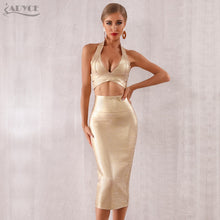 Load image into Gallery viewer, ADYCE 2021 New Summer Women Bodycon Bandage Sets Dress Vestidos 2 Two Pieces Set Top Gold V Neck Celebrity Evening Party Dresses
