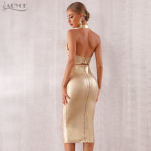 Load image into Gallery viewer, ADYCE 2021 New Summer Women Bodycon Bandage Sets Dress Vestidos 2 Two Pieces Set Top Gold V Neck Celebrity Evening Party Dresses
