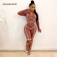 Load image into Gallery viewer, ANJAMANOR Tracksuit 2 Piece Sets Womens Outfits Sport Caged Matching Sets Zip Up Cropped Hoodie and Pants Sweat Suits D6-DI38
