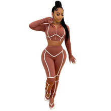 Load image into Gallery viewer, ANJAMANOR Tracksuit 2 Piece Sets Womens Outfits Sport Caged Matching Sets Zip Up Cropped Hoodie and Pants Sweat Suits D6-DI38
