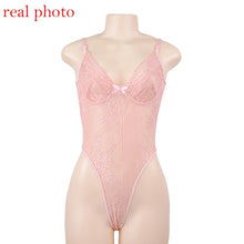 Load image into Gallery viewer, 2021 Cryptographic Hot Sale Sheer Lace Bodysuit Women Backless Transparent Mesh Bow Sexy Jumpsuit 2021 Catsuit Straps Bodysuits Thong
