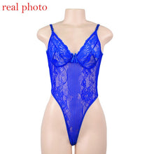 Load image into Gallery viewer, 2021 Cryptographic Hot Sale Sheer Lace Bodysuit Women Backless Transparent Mesh Bow Sexy Jumpsuit 2021 Catsuit Straps Bodysuits Thong
