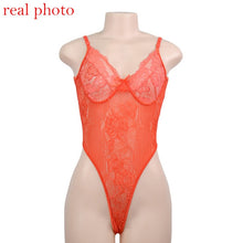 Load image into Gallery viewer, 2021 Cryptographic Hot Sale Sheer Lace Bodysuit Women Backless Transparent Mesh Bow Sexy Jumpsuit 2021 Catsuit Straps Bodysuits Thong
