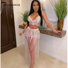 Load image into Gallery viewer, ANJAMANOR Sexy Crochet Tassel Two Piece Skirt Set Beach Dress Suit Summer Outfit Womens 2021 2 Piece Matching Sets D48-EB26
