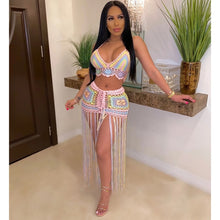 Load image into Gallery viewer, ANJAMANOR Sexy Crochet Tassel Two Piece Skirt Set Beach Dress Suit Summer Outfit Womens 2021 2 Piece Matching Sets D48-EB26
