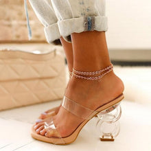 Load image into Gallery viewer, 2021 New Fashion Summer Sandals PVC Crystal Open Toed High Heels Women Transparent Heel Sandals Slippers Pumps Big Size 41 42 43
