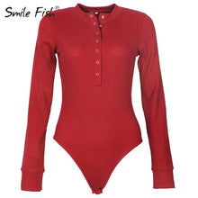 Load image into Gallery viewer, 2021 One-Piece Knitted Bodysuits Autumn Women Sexy Club Outfits V-Neck Long Sleeve Body Tops Rompers Casual Buttons Bodysuit M0446
