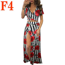 Load image into Gallery viewer, 2021 New Print Floral Dress Two-Piece Set Lady Sexy V Neck Hollow Out Crop Top And Split Long Skirts 2 Piece Sets Women Clothing
