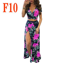 Load image into Gallery viewer, 2021 New Print Floral Dress Two-Piece Set Lady Sexy V Neck Hollow Out Crop Top And Split Long Skirts 2 Piece Sets Women Clothing
