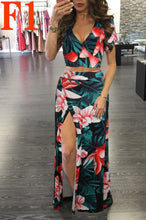 Load image into Gallery viewer, 2021 New Print Floral Dress Two-Piece Set Lady Sexy V Neck Hollow Out Crop Top And Split Long Skirts 2 Piece Sets Women Clothing
