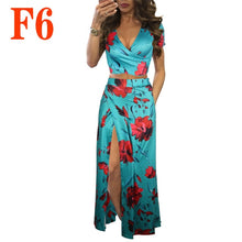 Load image into Gallery viewer, 2021 New Print Floral Dress Two-Piece Set Lady Sexy V Neck Hollow Out Crop Top And Split Long Skirts 2 Piece Sets Women Clothing
