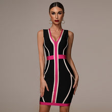 Load image into Gallery viewer, 2021 Summer New Women&#39;s Fashion Sexy Striped Stitching Bandage Dress Deep V-neck Vestidos Party Club Mini Christmas Dress
