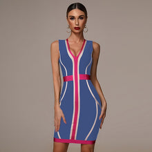 Load image into Gallery viewer, 2021 Summer New Women&#39;s Fashion Sexy Striped Stitching Bandage Dress Deep V-neck Vestidos Party Club Mini Christmas Dress
