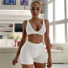 Load image into Gallery viewer, 2PCS/Set Sexy Women Sleeveless Strap Bra Bustiers Tank Vest Crop Tops High Waist Shorts Pants Trousers Tracksuit Summer 2021
