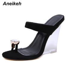 Load image into Gallery viewer, Aneikeh 2021 Fashion Shoes Woman Sandals PVC Crystal Wedges Transparent Sexy Clear High Heels Summer Wedding Pumps Size 41
