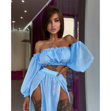 Load image into Gallery viewer, 2021 new Women&#39;s Clothing Set Off Shoulder Long Sleeve Tops and Cover Up Skirt Two-piece Suit for Travelling Beach Vacation
