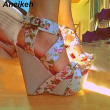 Load image into Gallery viewer, Aneikeh Women Wedges Sandals Summer 2021 New Platform Sandals High Heels Shoes Ankle Strap Print Footwear Ladies Sandals Pumps
