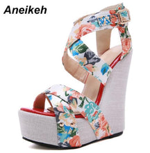 Load image into Gallery viewer, Aneikeh Women Wedges Sandals Summer 2021 New Platform Sandals High Heels Shoes Ankle Strap Print Footwear Ladies Sandals Pumps
