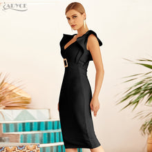 Load image into Gallery viewer, Adyce 2021 New Summer Women Black Ruffles Bandage Dress Sexy Sleeveless Sash V Neck Celebrity Evening Runway Party Bodycon Dress
