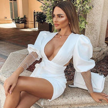 Load image into Gallery viewer, Adyce Summer Women White Backless Bodycon Club Dress Sexy V Neck Hollow Out Lantern Long Sleeve Celebrity Runway Party Dress New
