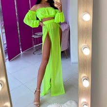 Load image into Gallery viewer, 2021 new Women&#39;s Clothing Set Off Shoulder Long Sleeve Tops and Cover Up Skirt Two-piece Suit for Travelling Beach Vacation
