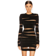 Load image into Gallery viewer, Adyce 2021 New Winter Black Lace Bandage Dress Women Sexy Long Sleeve Hollow Out Club Mini Celebrity Evening Runway Party Dress
