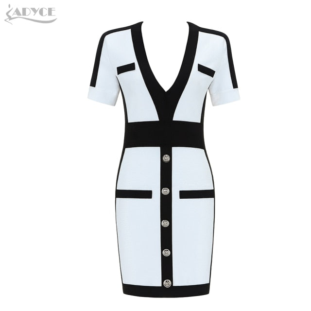 ADYCE New Summer Women Fashion Bandage Dress 2021 Celebrity Evening Party Dress Sexy Deep V Short Sleeve Mini Bodycon Club Dress