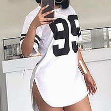 Load image into Gallery viewer, 2021 New Number Print Short Sleeve Dresses for Women Summer Casual Solid O-neck Dresses New Loose White Dress Sundress Robe Mini
