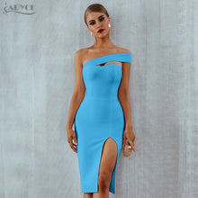 Load image into Gallery viewer, Adyce White Blue Bodycon Bandage Dress Women 2021 Summer Sexy Elegant Black One Shoulder Strapless Celebrity Runway Party Dress
