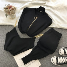 Load image into Gallery viewer, Autumn Knitted Women Sets Solid Sexy Vest Long Sleeve Zipper Cardigans Elastic Waist Pants 3pcs Sets Tracksuits Clothing Women
