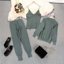 Load image into Gallery viewer, Autumn Knitted Women Sets Solid Sexy Vest Long Sleeve Zipper Cardigans Elastic Waist Pants 3pcs Sets Tracksuits Clothing Women
