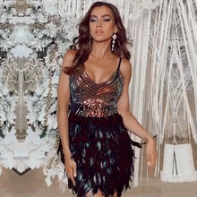 Load image into Gallery viewer, Adyce New Summer Women Spaghetti Strap Black Feathers Dress 2021 Sexy V Neck Sequins Party Evening Celebrity Runway Club Dresses
