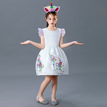 Load image into Gallery viewer, ALSAS Unicorn Dress with Long Tail + Wings Wig Hairband
