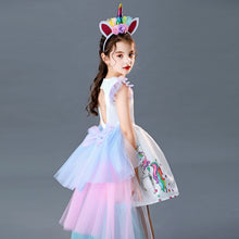 Load image into Gallery viewer, ALSAS Unicorn Dress with Long Tail + Wings Wig Hairband
