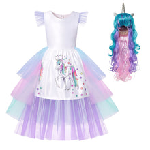 Load image into Gallery viewer, ALSAS Unicorn Dress with Long Tail + Wings Wig Hairband
