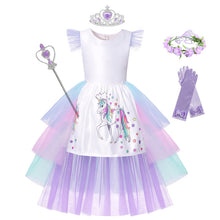 Load image into Gallery viewer, ALSAS Unicorn Dress with Long Tail + Wings Wig Hairband
