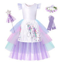 Load image into Gallery viewer, ALSAS Unicorn Dress with Long Tail + Wings Wig Hairband
