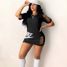 Load image into Gallery viewer, Black Hole Letter Print Mini Dress 2021 Women Summer Half Sleeve O-neck Fashion Y2k Sexy Plus Size Party Dresses For Women
