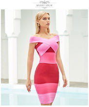 Load image into Gallery viewer, Adyce 2021 New Summer Women Off Shoulder Bodycon Bandage Dress Sexy Sleeveless Patchwork Celebrity Evening Runway Party Dresses
