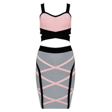 Load image into Gallery viewer, Bandage 2 Two Pieces Set Y2K Summer Dress Straps Patchwork Crop Top Club Cocktail Party Bodycon Women Sexy Outfits
