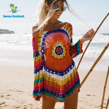 Load image into Gallery viewer, Beachsissi Colorful Knitted Cover Up Bikini Women Swimsuit Lace-up Kimono 2021 Beach Dress Bathing Suit Beachwear Tunic Robe
