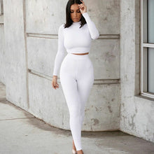 Load image into Gallery viewer, 2021 Summer Women Sport Fitness 2 Two Piece Set Outfits Long Sleeve Crop Tops Tshirt Leggings Pants Set Bodycon Tracksuit
